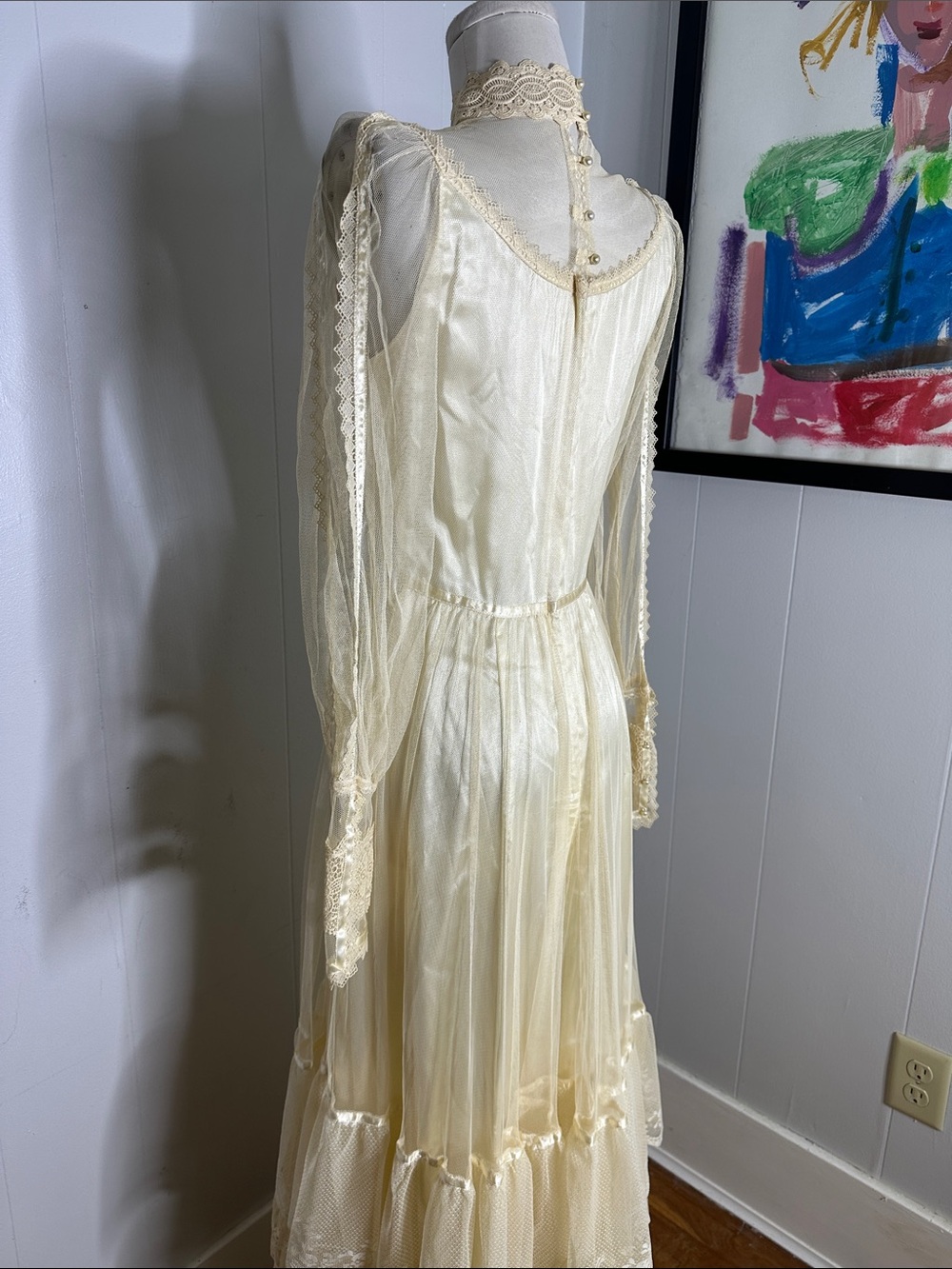 Vintage 1970s Gunne Sax Bridal Collection Cream Lace Victorian Wedding Dress - Picture 3 of 9